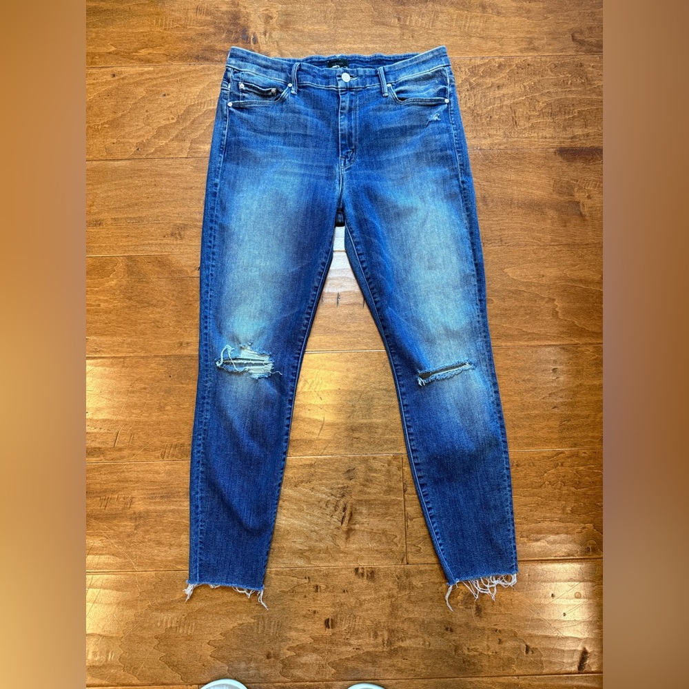 MOTHER Looker Ankle Fray Jeans Sz 32 High Rise Distressed Raw Hem